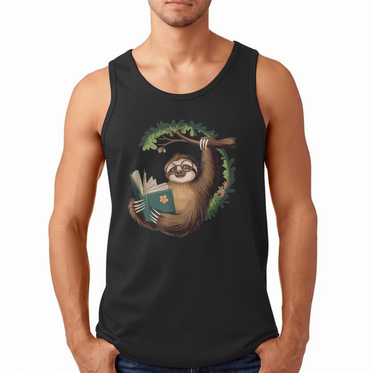 Sloth Reading a Book Lazy Sloth Bookworm Men Tank Top