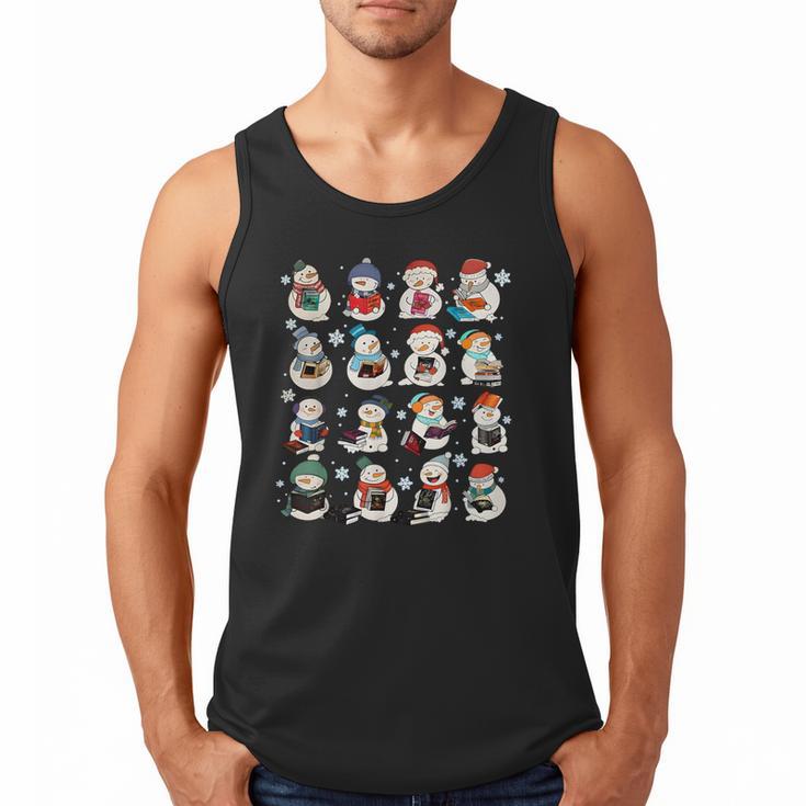 Snowman Reading Book Christmas Cozy Book Lover Bookish Men Tank Top