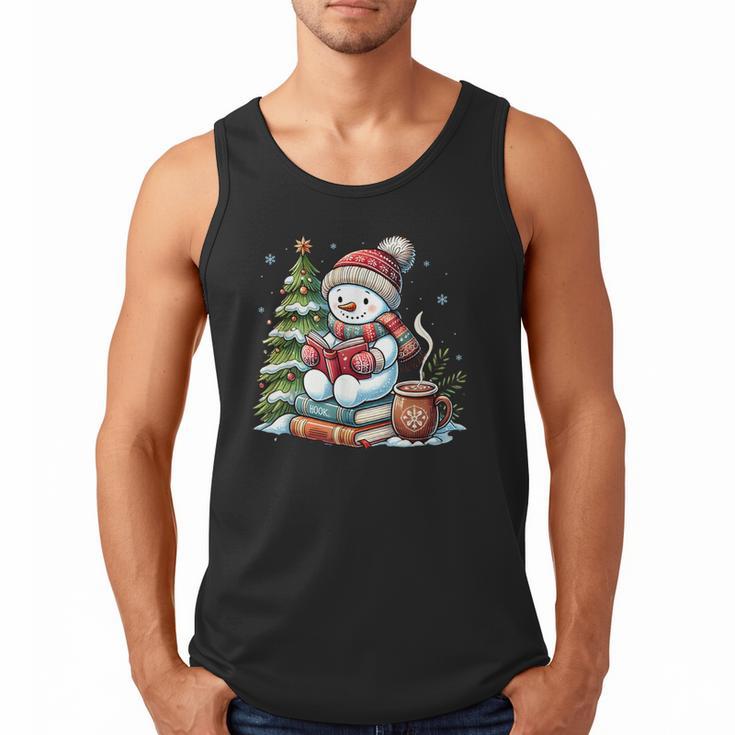 Snowman Reading Book Lovers Christmas Librarian Bookworm Men Tank Top