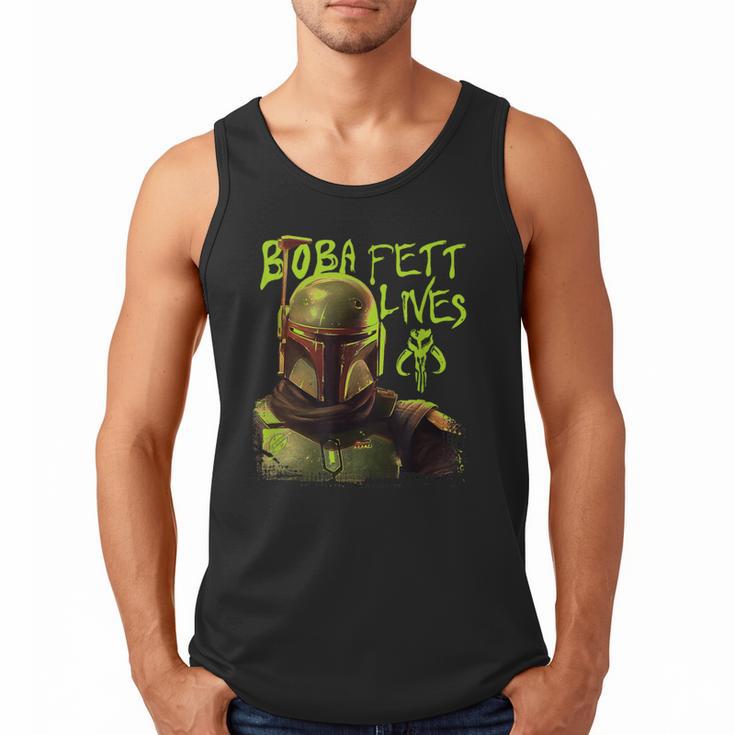 Star Wars The Book Of Boba Fett Neon Boba Fett Lives Poster Men Tank Top