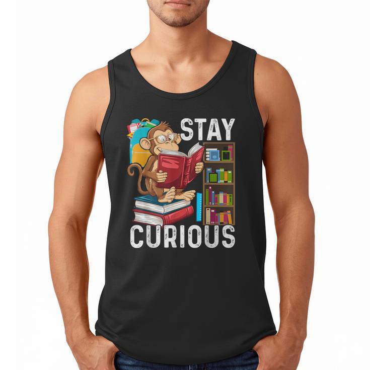 Stay Curious Monkey Reading Book Lover Bookworm Men Tank Top