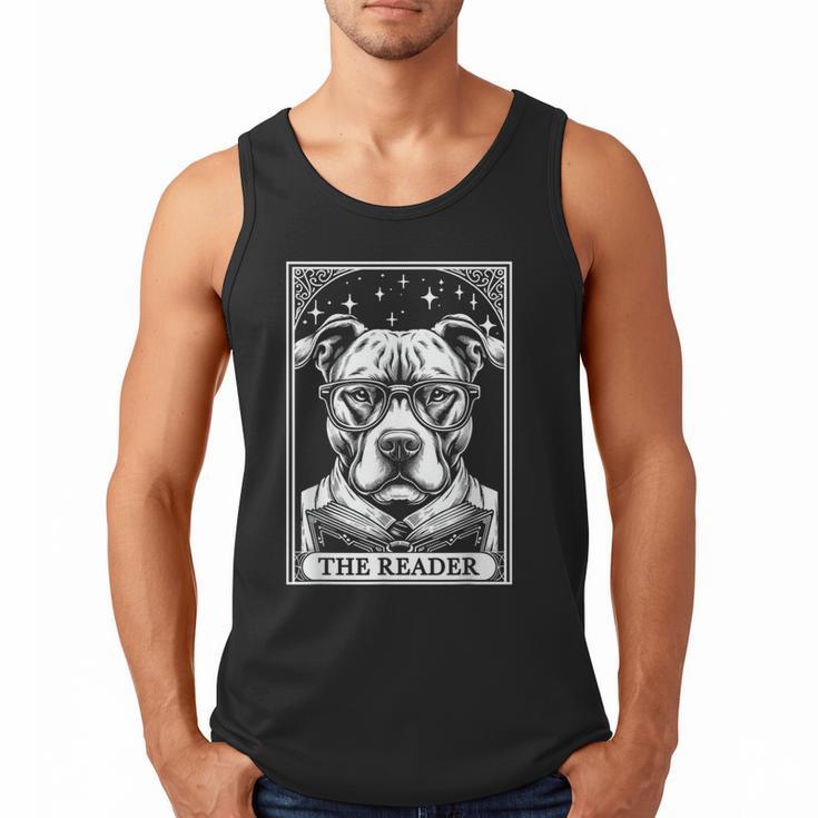 Tarot Card Vintage Pit Bull Pittie Dog Book Lover The Reader Men Tank Top