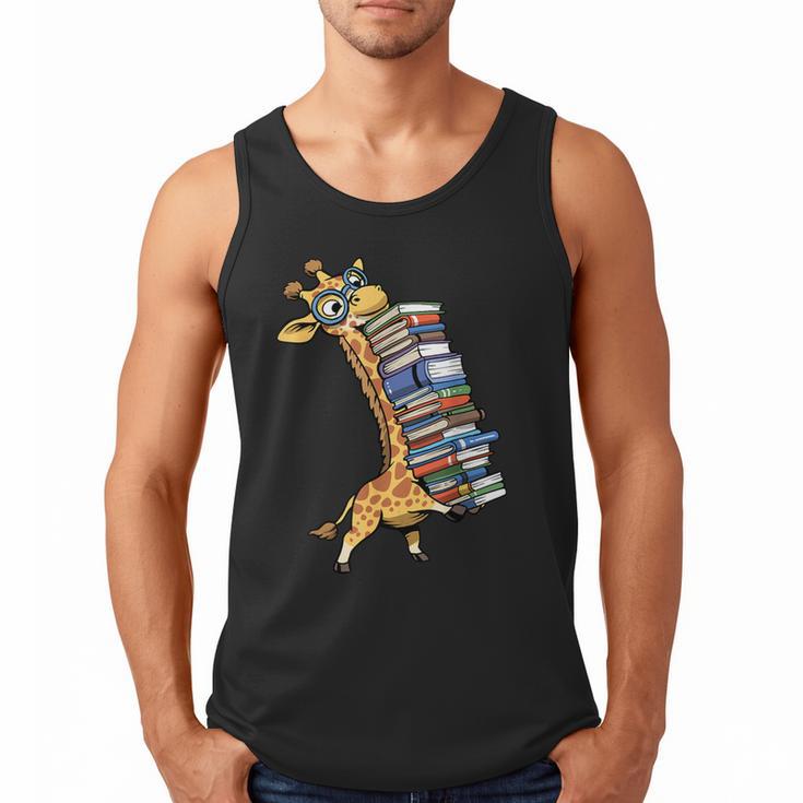 Teacher Shirt Giraffe Holding Books Bookworm Librarian Men Tank Top