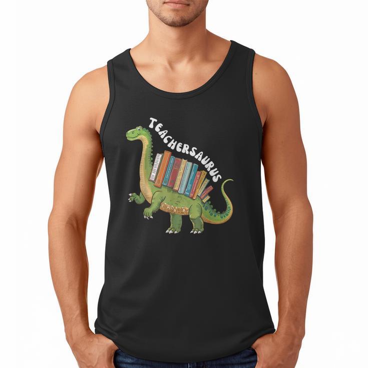 Teachersaurus Dinosaur Teachers Dino Reading Book Librarian Men Tank Top