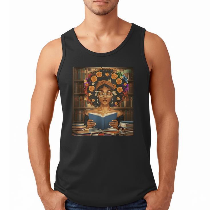 History Month Black Afro Girl Women Book Lovers Flower Men Tank Top