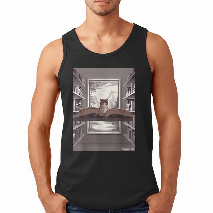 Totally Weird Tees Cat Library Book Reading Literary Men Tank Top