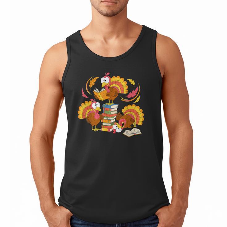 Turkey Reading Books Fall Thanksgiving Teacher Librarian Men Tank Top
