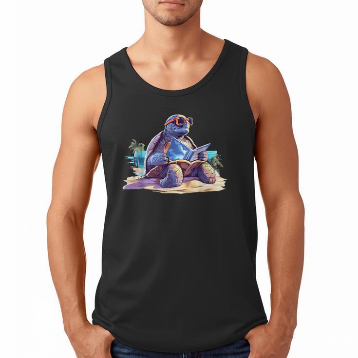 Turtle Wearing Sunglasses Reading A Book On The Beach Summer Men Tank Top