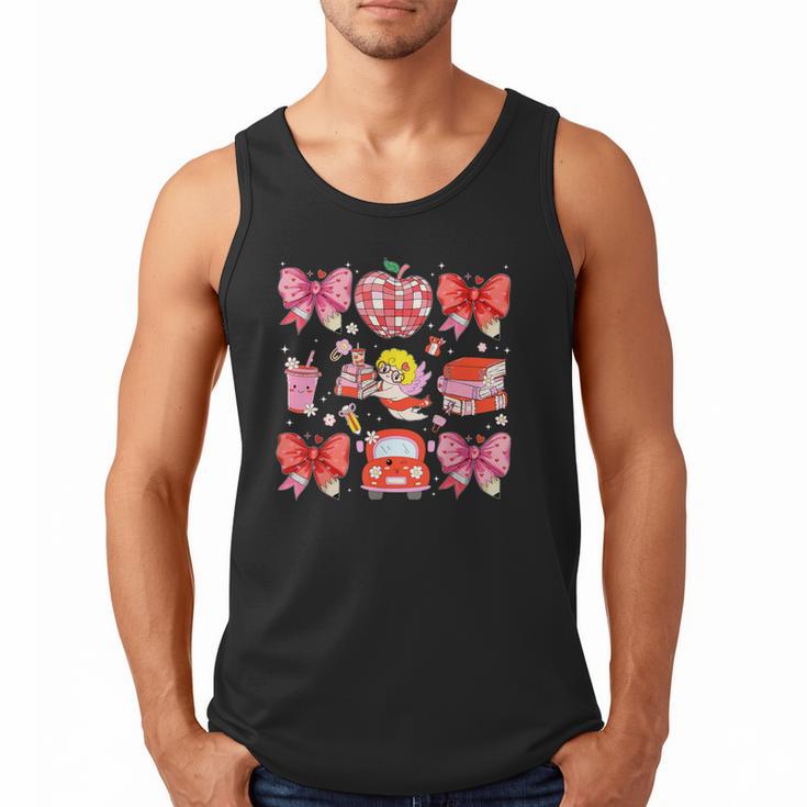 Valentine Cupid Coquette Pink Bow Apple Books Teacher Men Tank Top
