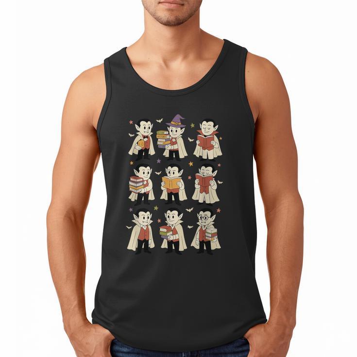 Vampire Reading Books Halloween Cute Teens Kids Men Tank Top