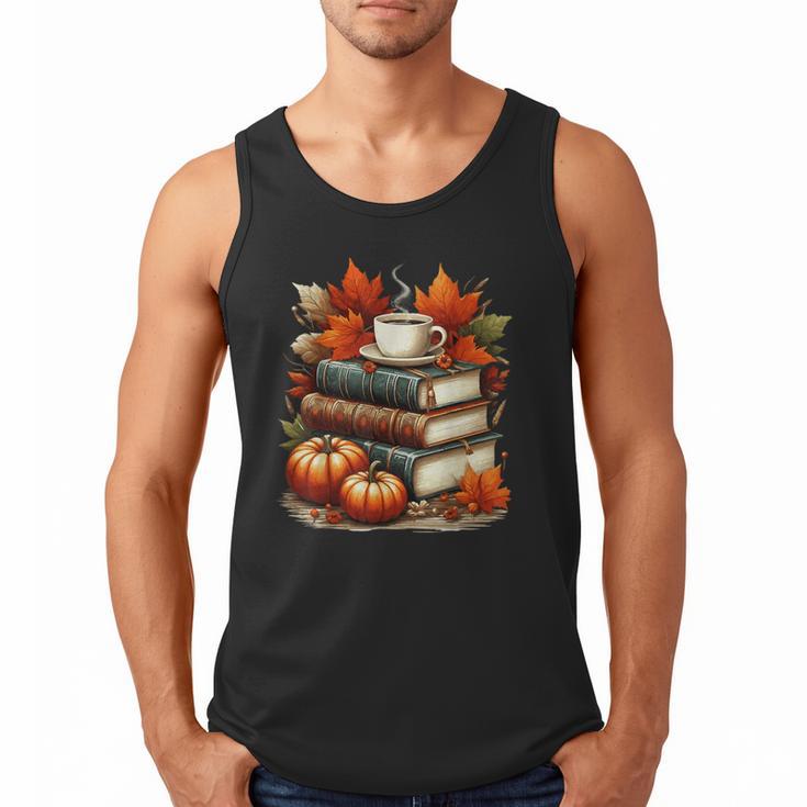 Vintage Autumn Books Coffee Pumpkin Fall Reading Men Tank Top