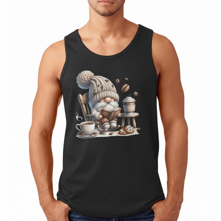 Vintage Cute Gnome Reading Book Coffee Cute Gnome Graphic Men Tank Top