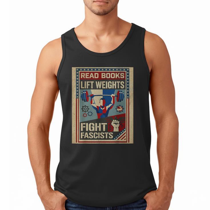 Vintage Style Read Books Lift Weights Fight Fascists Retro Men Tank Top