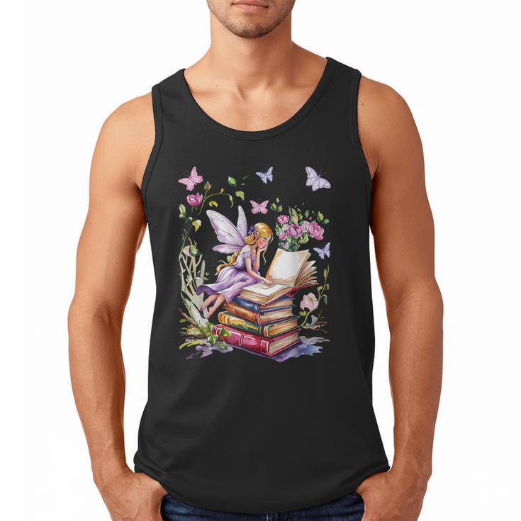 Watercolor Butterfly Fairy Read Book Library Fantasy Novel Men Tank Top