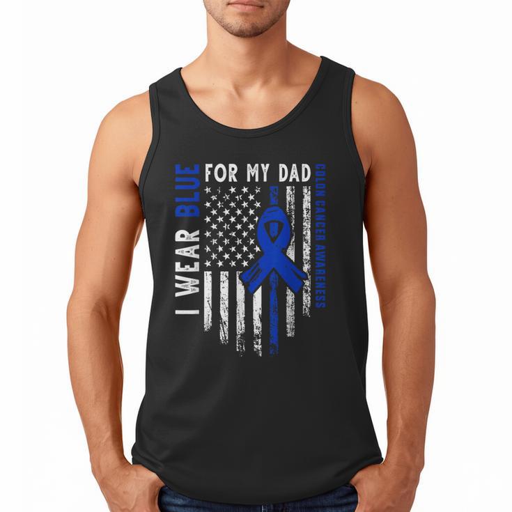 I Wear Blue For My Dad Colon Cancer Awareness Blue USA Flag Men Tank Top