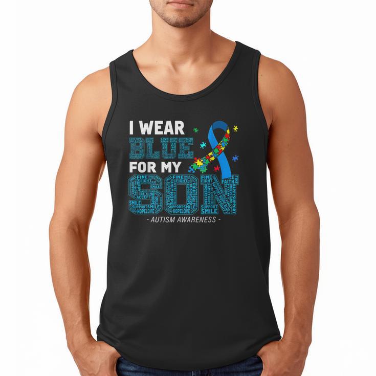 I Wear Blue For My Son Autism Awareness Mom Dad Parents Men Tank Top