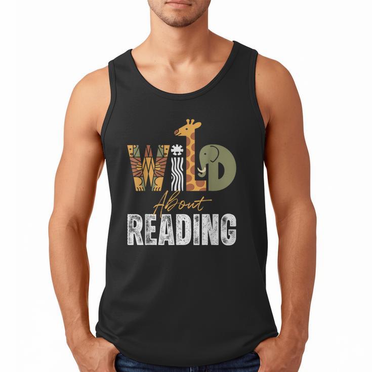Wild About Reading Books Animal Theme Bookworm Library Day Men Tank Top