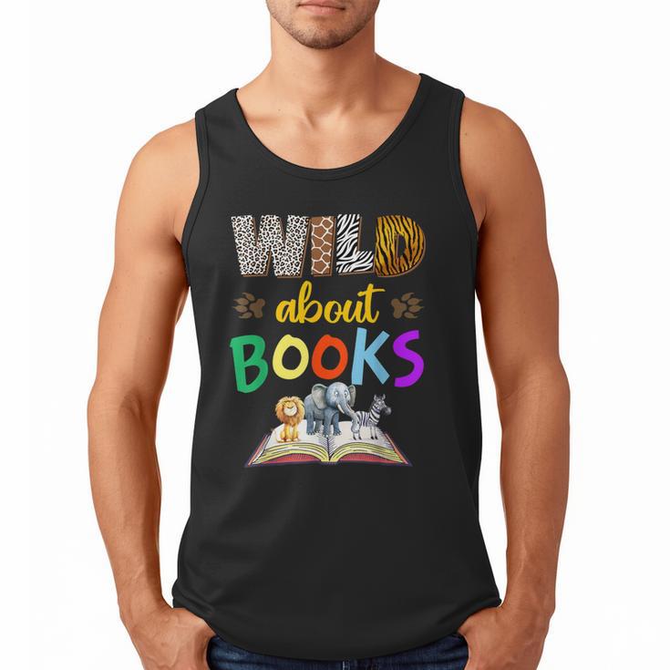 Wild About Reading Books Reader Bookworm Animals Book Lover Men Tank Top
