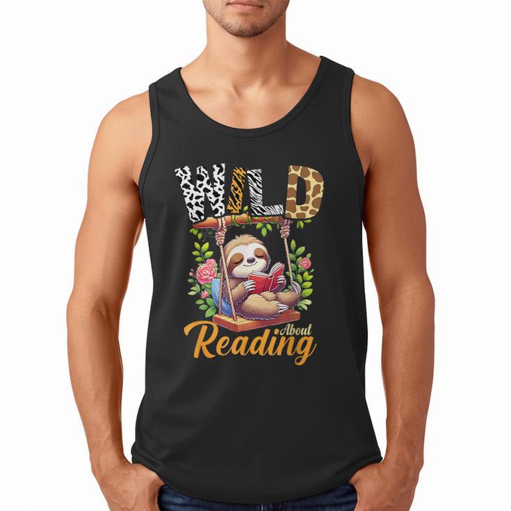 Wild About Reading Books Reader Lover Funny Teacher Animals For Men Women Kids Men Tank Top