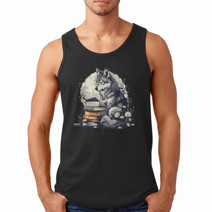 Wolf Reading Book Librarian Library Wolves Men Tank Top