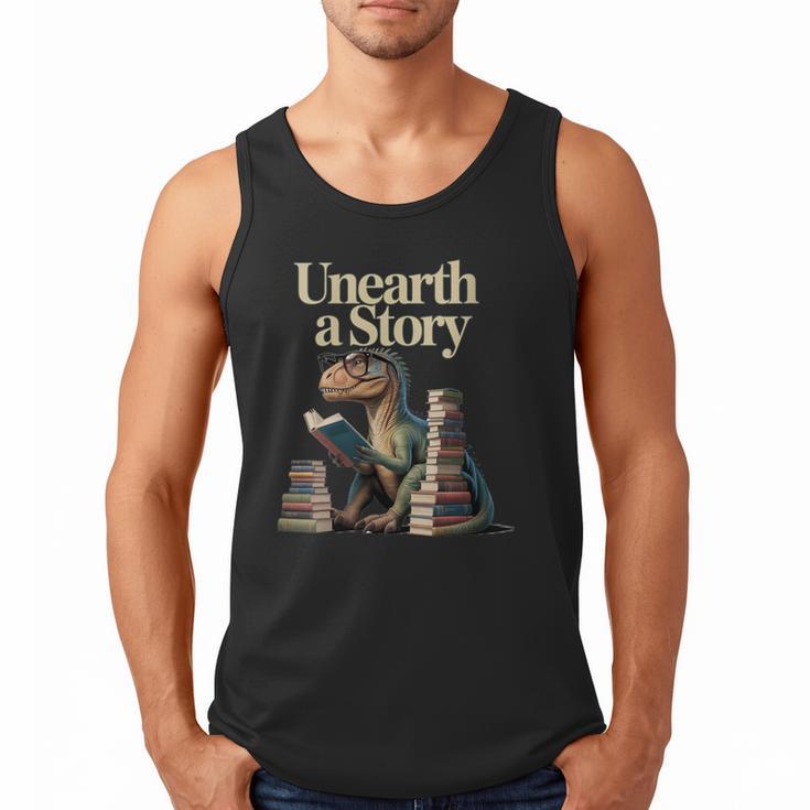 Women's Unearth A Story Dinosaur Reading a Library Book Men Tank Top