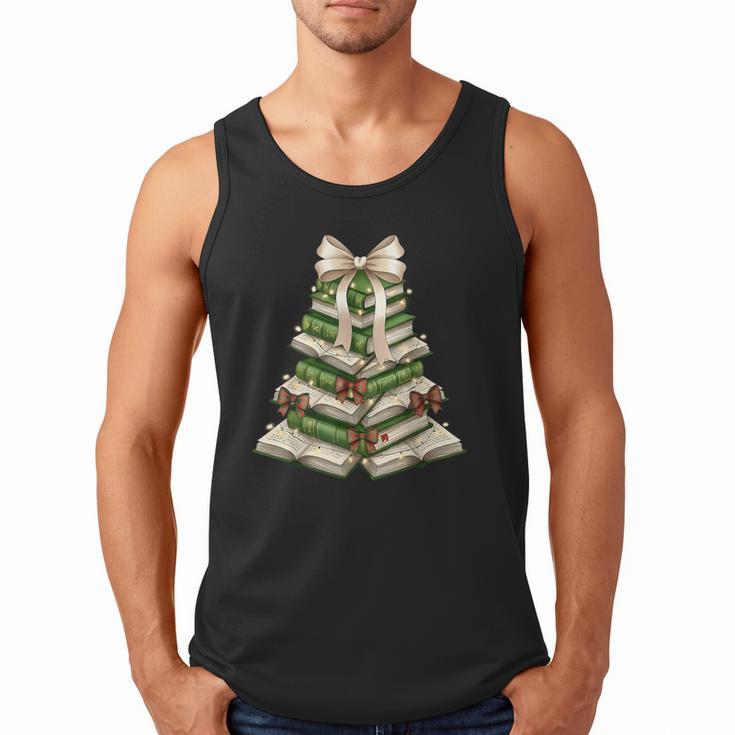 Xmas Tree Books Merry Christmas Coquette Bow Teacher Holiday Men Tank Top