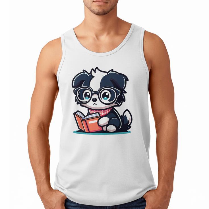 Adorable Book Lover Border Collie With Reading Glasses Cute Raglan Baseball Tee Men Tank Top