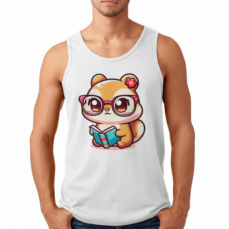 Adorable Book Lover Chipmunk With Reading Glasses Cute Premium Men Tank Top