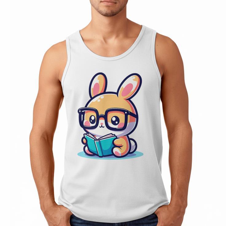 Adorable Book Lover Rabbit With Reading Glasses Cute Premium Men Tank Top
