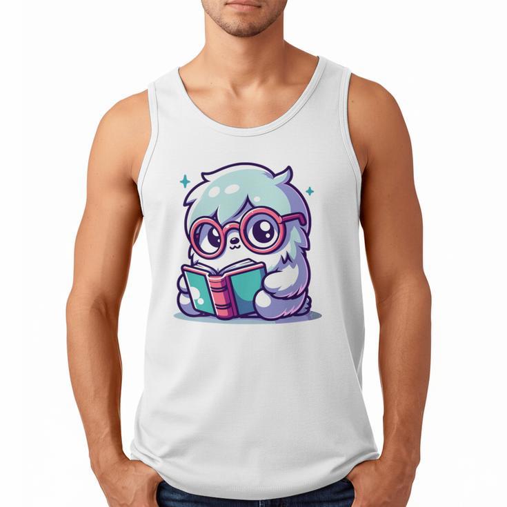 Adorable Book Lover Yeti With Reading Glasses Cute Men Tank Top