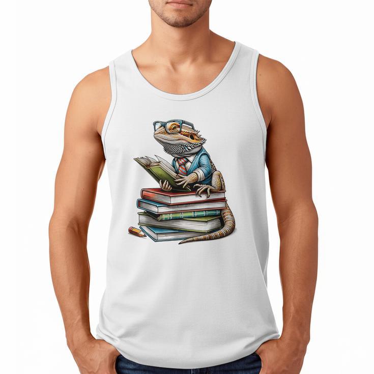 Bearded Dragon Reading Books Matching Bookworm Librarian Men Tank Top