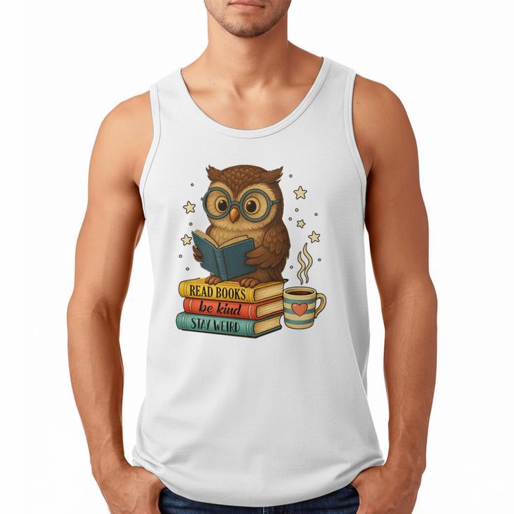 Book Lover Owl Reading Bookish Library Read Books Be Kind Men Tank Top