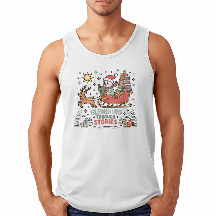 Book Lovers Winter Sleighing Through Stories Tee Premium Tri-Blend Men Tank Top