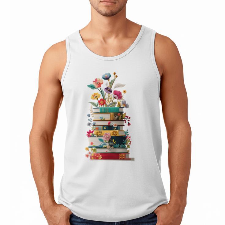 Book Stack With Flowers Reading Lover Bookish Men Tank Top