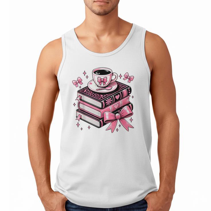 All Booked For Valentine's Teacher Coquette Bow Coffee Book Men Tank Top