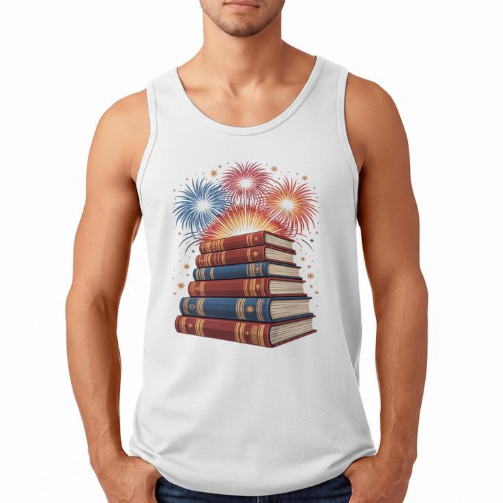 Books Fireworks 4th Of July Bookworm Patriotic Reader Men Tank Top