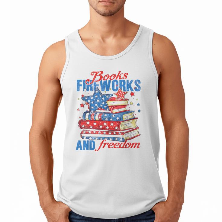 Books Fireworks And Freedom 4th Of July Book Lover Men Tank Top