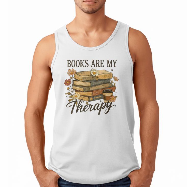 Books Are My Therapy Vintage Book Lover Daisy Art Men Tank Top