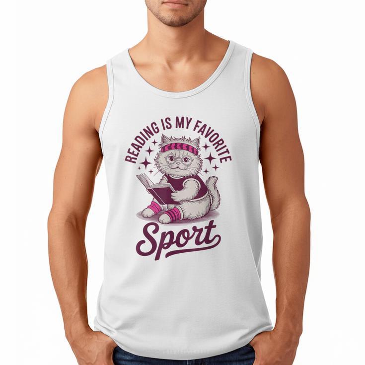 Cat Reading Is My Favorite Sport Retro Book Lover Men Tank Top