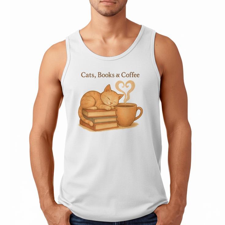 Cats Books And Coffee Heart Cozy Cat Lover Bookworm Readers Men Tank Top