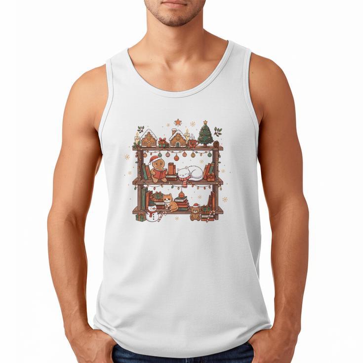 Christmas Cats Bookshelf Gingerbread Men Tank Top