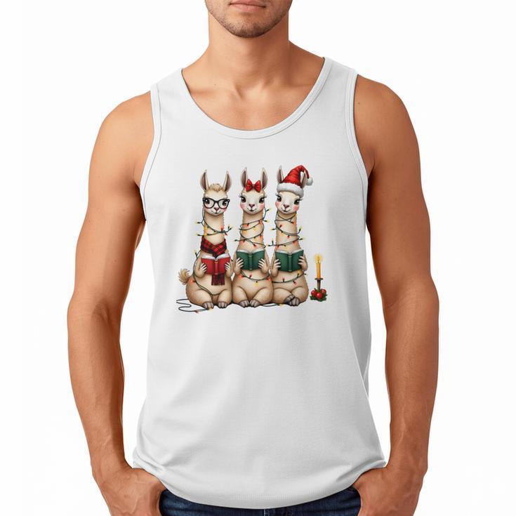 Christmas Three Llamas Reading Reading Books Llama Lover Men Tank Top