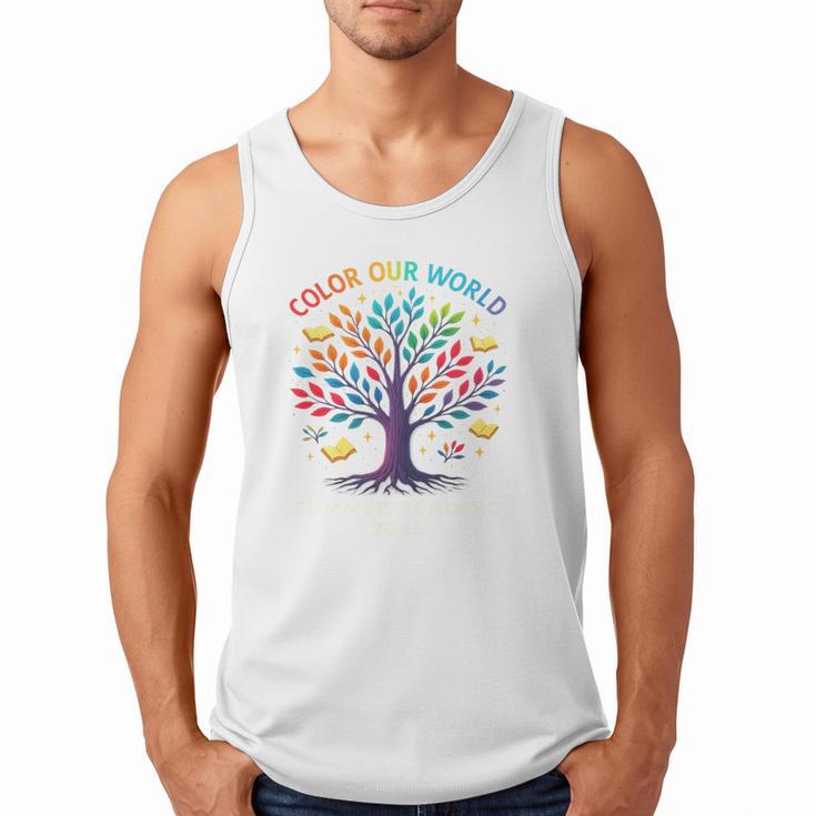 Color Our World Summer Reading Program 2025 Trippy Book Tree Men Tank Top