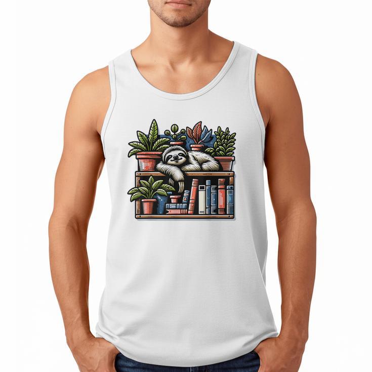 Cosy Sloth In Bookshelf With Plants Men Tank Top