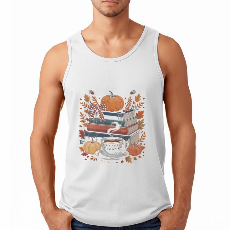 Cozy Autumn Books Fully Booked For Fall Books Pumpkin Men Tank Top