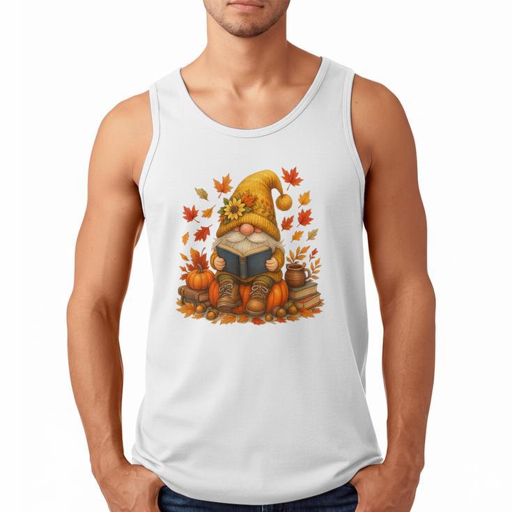 Cute Autumn Gnome Reading Pumpkin Book Lover Men Tank Top