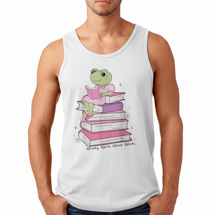Cute Book Lover Frog Pretty Girls Read Books Kawaii Reading Men Tank Top