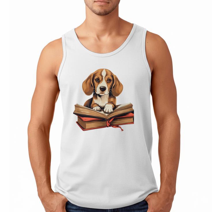 Cute Dog Beagle Reading Book Men Tank Top