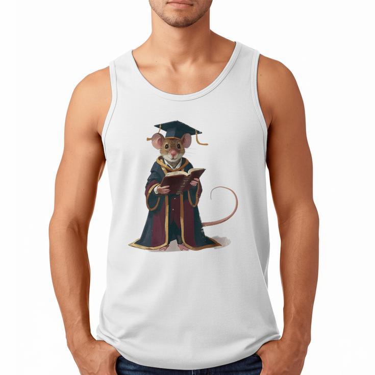 Cute Mouse Reading Book Graduation Men Tank Top