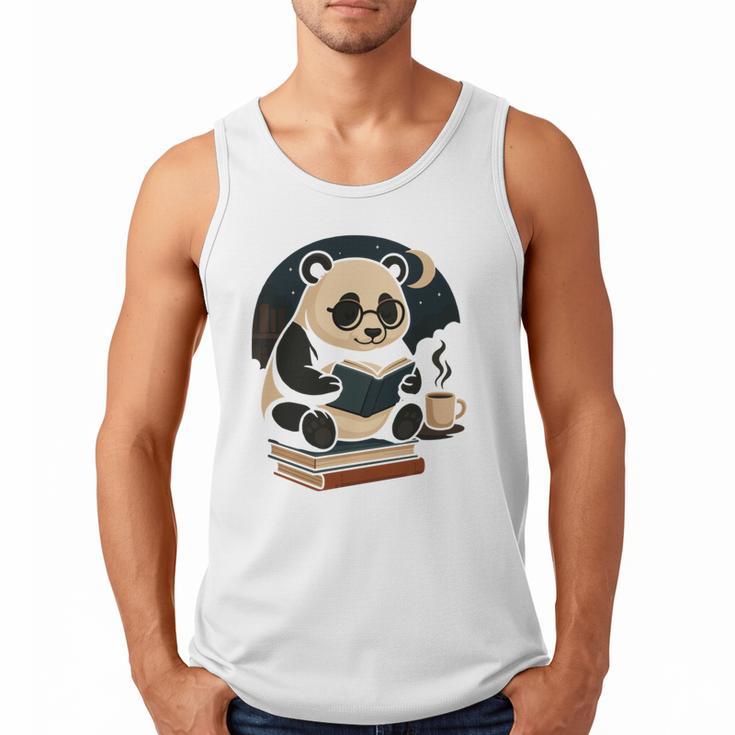 Cute Panda Reading Book Under Moon Bookworm Coffee Lover Men Tank Top